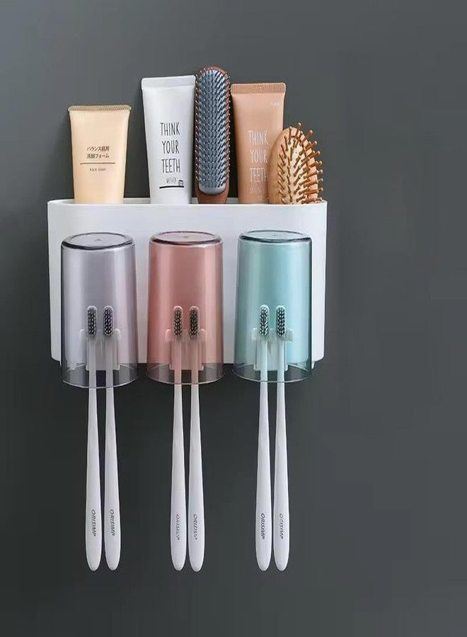 SWAZE Wall Mounted Toothbrush Holder for Bathroom - Stickable Brush Stand with Cover | Tooth Brush & Paste Holder for Bathroom Wall | Bathroom Brush Holder for Wash Basin | Plastic Stand Set (3 Cups) - Image 4
